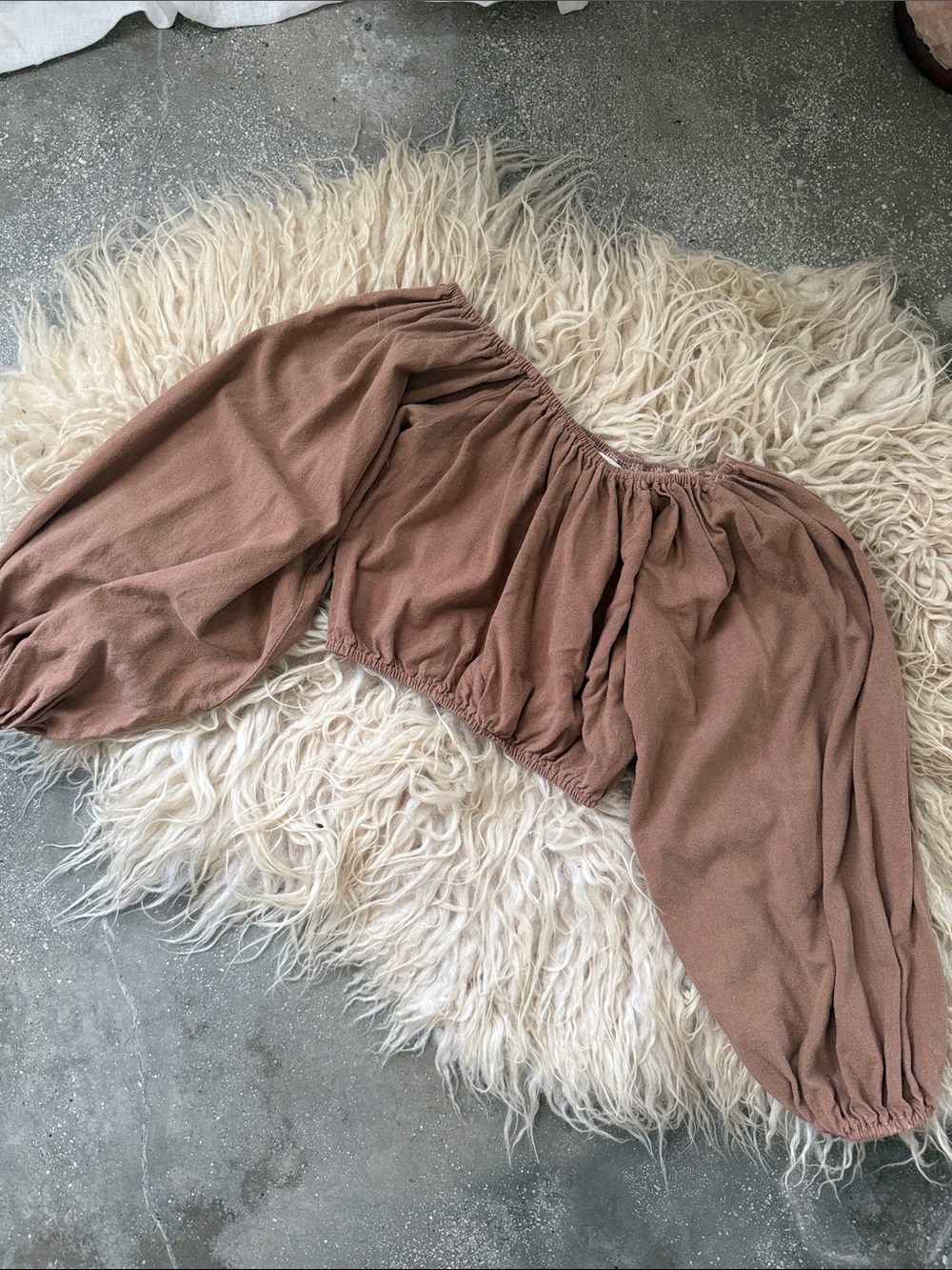 Honeydove Vintage : Raw Silk Long Sleeve Puff Top